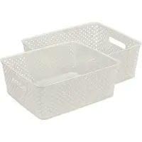 Discountershop Opbergmand Wit – 2 Stuks – ±12 Liter per Mand – 35,3 x 29,5 x 13,3 cm – Kunststof Opbergmand met Handgrepen