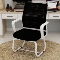 OKWISH Bureaustoel Zonder Wielen - Ergonomische Mesh Rugleuning En Boogframe - Voor Thuiswerkplek, Studie Of Lounge - Metaal Mesh Hout Stof - Zwart