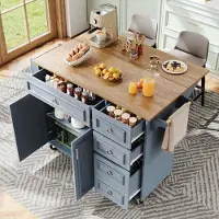 OKWISH Keukeneiland - Inklapbaar En Uittrekbaar Werkblad - 110×45 Of 110×75×92 Cm - Met Lades En Verstelbare Vakken - MDF Baby Blue