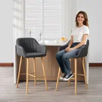 OKWISH Barstoel 58,5 X 55 X 104 Cm - Hoge Rugleuning Met Armleuningen - Set Van 2 Voor Keukenbar - Linnen - Zwart