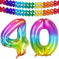 Folat Verjaardag Leeftijd folieballon - 40 jaar - multi kleuren - 86 cm - cijferballon groot - incl 2x feestslingers