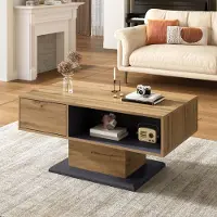 OKWISH Salontafel - Dubbelzijdige Opbergruimte En Binnenvak - Voor Woonkamer Kantoor Studio - Spaanplaat Grijs Houtlook - 100x50x46,5 Cm