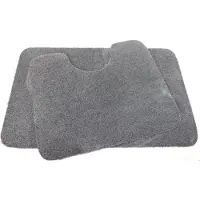 Prima Set - - Soft - Badmat - 50x80cm - donker grijs - antislip - en - Wcmat - 50x60cm - donker grijs - met uitsparing 21cm - antislip