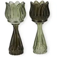 DK Design Daan Kromhout - Waxine houders - Kaarsenhouders - Set van 2 - Tulp - Glas - Groen Mix - 7x18cm