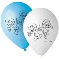 De Smurfen 10 Smurfen Ballonnen - - Blauw en wit bedrukt - 25 cm