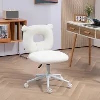 OKWISH Kinder Bureaustoel 50 X 56 X 80 90 Cm - In Hoogte Verstelbaar En Draaibaar - Teddy Fleece Polyester - Voor Bureau En Studiehoek - Wit