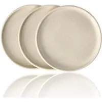 Discountershop Ontbijtborden Set van 3 – Ø20 cm – Keramische Gebaksbordjes – Ronde Dessertborden – Crème – Gladde Afwerking