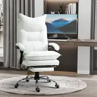OKWISH Bureaustoel 66 X 72 X 122 130 Cm - Verstelbare Rugleuning Met Voetsteun En 360 Graden Draaibaar - Voor Thuiswerkplek Of Kantoor - Kunstleer Metaal - Wit
