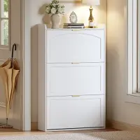 OKWISH Schoenenkast Met 3 Kleppen - Smal Voor Hal En Woonkamer - Spaanplaat Wit - 76×23×118 Cm