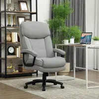 OKWISH Bureaustoel 68,5 X 79 X 117 Tot 125 Cm - Hoge Rug, Tot 200 Kg Draagvermogen - Schommelstand, Draaibaar - Polyester - Lichtgrijs