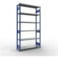 Schulte MULTIplus250 rekken zonder schroeven, basisrek, 6 legborden, tot 250 kg per legbord, zonder gereedschap monteerbaar, B 1300 x D 400 x H 2500, gentiaanblauw/verzinkt