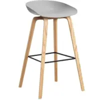 HAY Barstoel AAS32 High Water-Based Lacquered Oak Veneer 4 Leg Base Black Powder Coated Steel Footrest H75 Concrete Grey 2.0