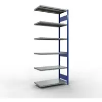 Schulte Lagertechnik MULTIplus 250 boutloos rekkensysteem, boutloze aanbouwstelling, lengte bout, 2500x1000x500 mm, 6 legborden, gentiaanblauw/verzinkt