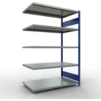 Schulte Lagertechnik MULTIplus 250 boutloos rekkensysteem, boutloos aanbouwvak, lengte grendel, 2000x1300x800 mm, 5 legborden, gentiaanblauw/verzinkt