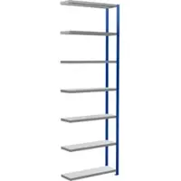 Schulte Lagertechnik MultiPlus250 rekkensysteem zonder schroeven, aanbouwrek, 7 legborden, dwarsverbindingen, B 1000 x D 300 x H 3000 mm, gentiaanblauw RAL 5010