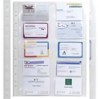 Exacompta 10x Pak van 10 geperforeerde showtassen voor visitekaartjes 10 vakjes gladde PP 11/100ste - A4 - Transparant - 55046E