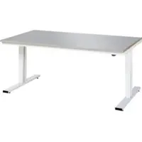 RAU werktafel Adlatus, elektrisch in hoogte verstelbaar, 25 mm MDF-plaat met roestvrijstalen coating, tot 300 kg, B 2000 x D 1000 x H 720-1120 mm, zilver/lichtgrijs