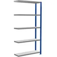 Schulte Lagertechnik MultiPlus250 rekkensysteem zonder schroeven, aanbouwrek, 5 legborden, dwarsverbindingen, B 1000 x D 300 x H 2000 mm, gentiaanblauw RAL 5010