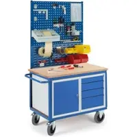 ROLLCART Werkbankwagen Profi, 1 kast, 4 schuifladen, 2 geperforeerde panelen, 1 sleuvenpaneel
