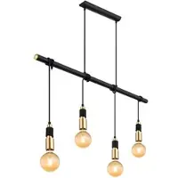 Globo Lighting LED eetkamerlamp hanglamp messing zwart hanglamp 4 vlammen, in hoogte verstelbaar door wikkelen, 4x E27 stopcontacten, LxBxH 100x6x120 cm