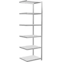 Schulte Lagertechnik MultiPlus250 rekkensysteem zonder schroeven, aanbouwrek, 6 legborden, dwarsverbindingen, B 750 x D 600 x H 2500 mm, lichtgrijs RAL 7035