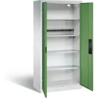 C+P acculaderkast Basic met deuren van massief plaatstaal, H 1950 x B 930 x D 500 mm, lichtgrijs/resedagroen