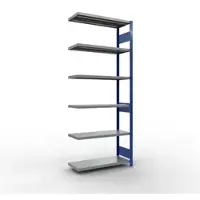 Schulte Lagertechnik boutloos rekkensysteem MULTIplus 250, aanbouwvak, lengte bout, 2500x1000x400 mm, 6 legborden, gentiaanblauw/verzinkt