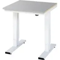 RAU werktafel Adlatus, elektrisch in hoogte verstelbaar, 25 mm MDF-plaat met roestvrijstalen coating, tot 300 kg, B 750 x D 800 x H 720-1120 mm, zilver/lichtgrijs