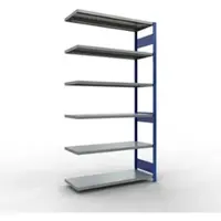 Schulte Lagertechnik boutloos rekkensysteem MULTIplus 250, aanbouwvak, lengte bout, 2500x1300x500 mm, 6 legborden, gentiaanblauw/verzinkt