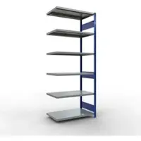 Schulte Lagertechnik MULTIplus 250 boutloos rekkensysteem, boutloze aanbouwstelling, lengte bout, 2500x1000x600 mm, 6 legborden, gentiaanblauw/verzinkt