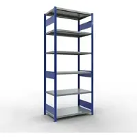 Schulte Lagertechnik MULTIplus250 rekken zonder schroeven, basisrek, B 1000 x D 600 x H 2500 mm, 6 legborden, RAL 5010 gentiaanblauw/zilvergrijs