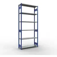 Schulte MULTIplus250 rekken zonder schroeven, basisrek, 7 legborden, tot 250 kg per legbord, zonder gereedschap monteerbaar, B 1300 x D 400 x H 3000, gentiaanblauw/verzinkt