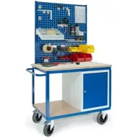 ROLLCART Verrijdbare Profi-werkbank met kast, 2 x geperforeerd paneel, 1 x sleuvenpaneel 1250 x 700 x 1990 mm