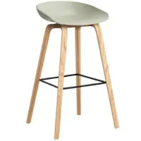 HAY Barstoel AAS32 High Water-Based Lacquered Oak Veneer 4 Leg Base Black Powder Coated Steel Footrest H75 Pastel Green 2.0