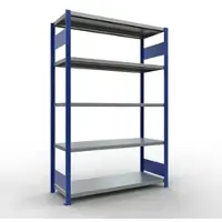 Schulte MULTIplus250 rekken zonder schroeven, basisrek, 5 legborden, tot 250 kg per legbord, zonder gereedschap monteerbaar, B 1300 x D 500 x H 2000, gentiaanblauw/verzinkt