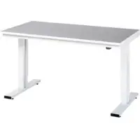 RAU werktafel Adlatus, elektrisch in hoogte verstelbaar, 25 mm spaanplaat, bekleding linoleum, tot 300 kg, B 1500 x D 800 x H 720-1120 mm, lichtgrijs/lichtgrijs