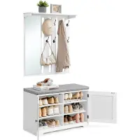 Vasagle Wandgarderobe met schoenenbank en spiegel voor halopslag, Wolk wit / 82B cm
