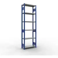 Schulte Lagertechnik MULTIplus 250 boutloos rekkensysteem, basisrek, lengte bout, 2500x750x300 mm, 6 legborden, gentiaanblauw/verzinkt