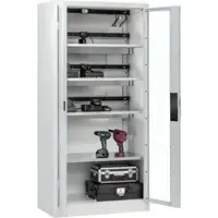 C+P Acurado acculaadkast, afsluitbaar, met ventilatie + binneninrichting, B 930 x D 500 x H 1950 mm, staal, lichtgrijs RAL 7035/lichtgrijs RAL 7035