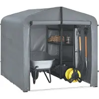 SoBuy KLS11-L-DG Tuinhuis, Waterdichte Buitenberging, Motorfietsoverkapping met Haken, Fiets- en Gereedschapsgarage, Fietsenstalling, Opslagruimte, Grijs, 159x219x165 cm
