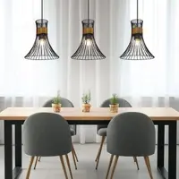 Globo Lighting Plafond hanglamp met raster lampenkappen 3 vlammen hanglamp in zwart-goud, IP20, 3x E27, LxBXH 80x22x120cm, woonkamer eetkamer slaapkamer