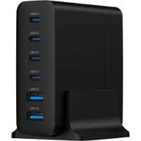 Gembird 6-poorts 75W GaN USB snellader, zwart