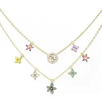GUESS halsketting Secret Garden 16-18" Two Rows Flowers Necklace Yellow Gold / Multicolor goudkleurig