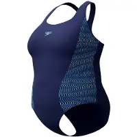 Speedo Plus Size Placement Medalist 1 Piece Dames Sportbadpak - Badpak Dames Grote Maten - Vormvast Zwempak Dames - Sportbadpak Dames met Medalist-rug - Marine/Blauw - 54