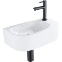 Qeramiq Fuente Fonteinset - 40x21.5x12cm - rechts - glad - halfrond - 1 kraangat - keramiek - fonteinkraan zwart mat - afvoerplug - verlaagd sifon - wit glans SW1209550/SW696205/SW696215/SW696235