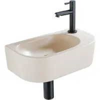 Qeramiq Fuente Fonteinset - 40x21.5x12cm - rechts - glad - halfrond - 1 kraangat - keramiek - fonteinkraan zwart mat - afvoerplug - verlaagd sifon - beige SW1209553/SW696205/SW696215/SW696235