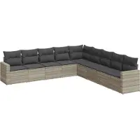 vidaXL 9-delige Loungeset met kussens poly rattan lichtgrijs