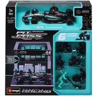 Bburago Voertuig 1/43 Pit-Stop Mercedes AMG Hamilton met figuurtjes van monteurs en paddock