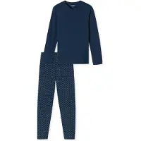 Schiesser Pyjama lang ' Casual Essentials ' donkerblauw / grijs