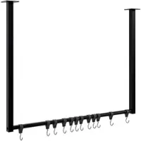 CLP Fenton Kledingstang - kledingstandaard - kledingroede - garderobestang - kleding stang - voor plafondmontage - met 12 haken - zwart